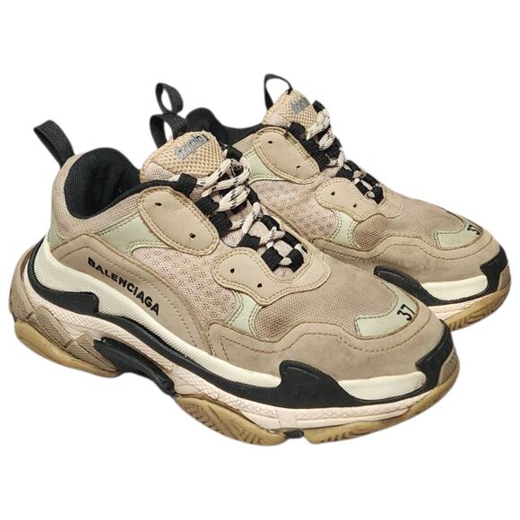 Balenciaga Womens Triple S Leather and Mesh Low Top Sneakers Size 7 US 37 EU - Picture 1 of 11